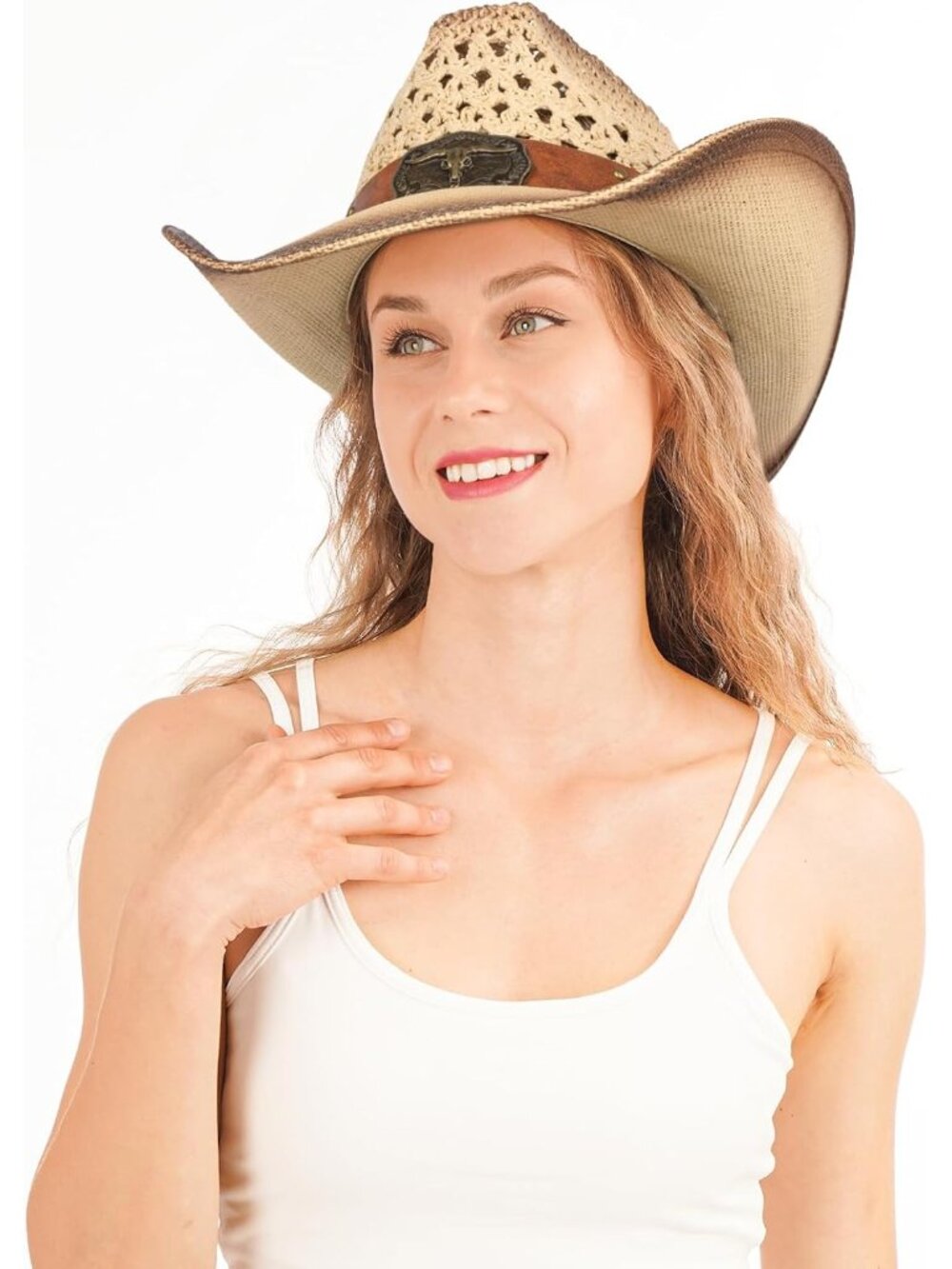Men's Yellow&brown Comfortable High-quality Synthetic Straw Cowboy Hats - Picture 6 of 7